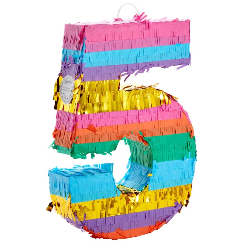 BLUE PANDA Rainbow Number 5 Pinata - Small, Multicolored, 12 x 16.5 x 3 In - Pinata for Kids Birthday Party & Fiesta Decoration - Image 1